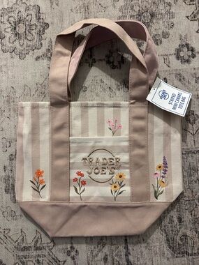 Custom tan Striped Floral Mini Tote Bag Trader Joe’s mini bag